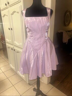 Women's Shimmer Lilac Party Dress - Sleeveless Fit-and-Flare
